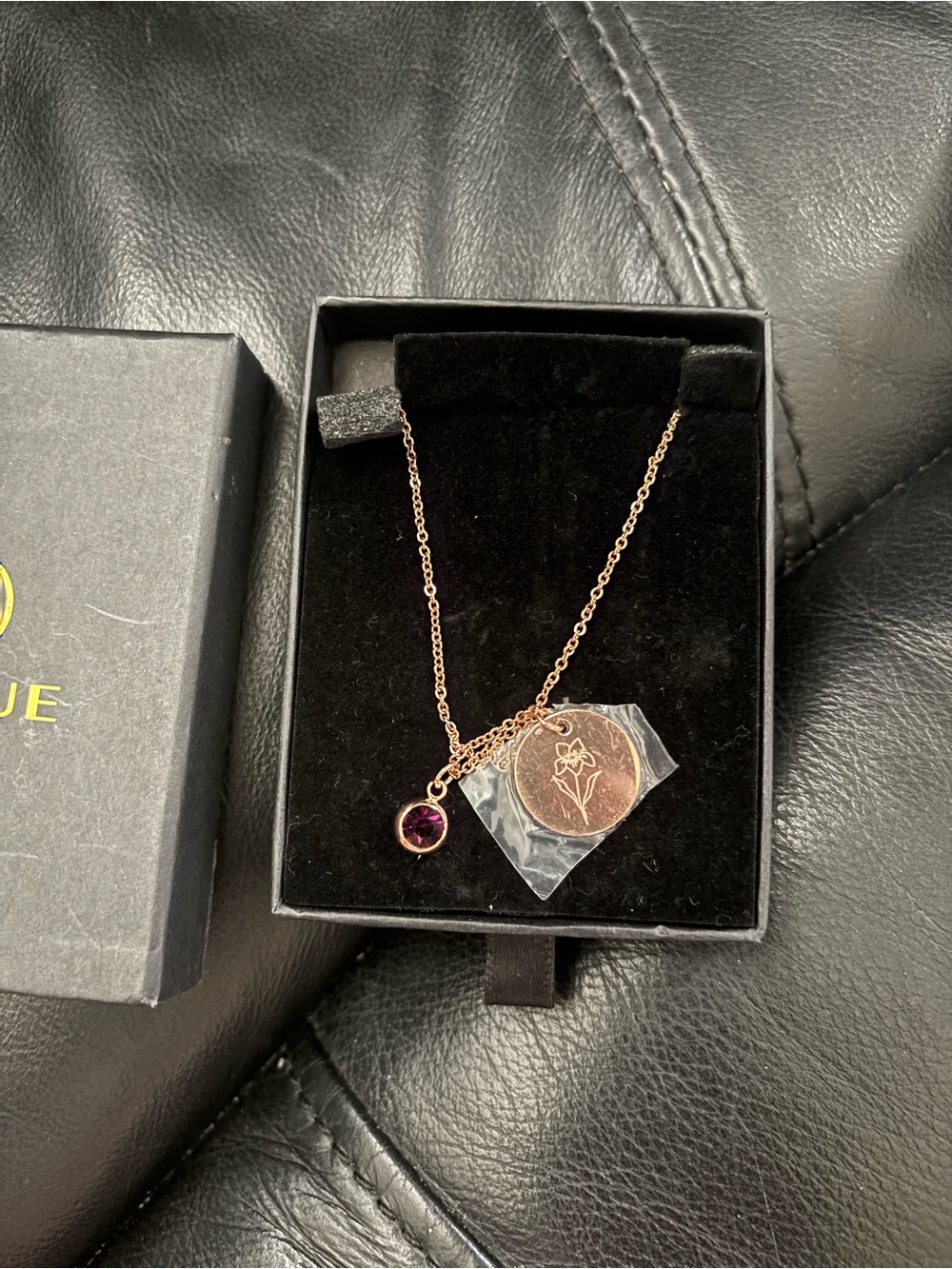 Rose Gold Coin Pendant Necklace with Purple Gem -